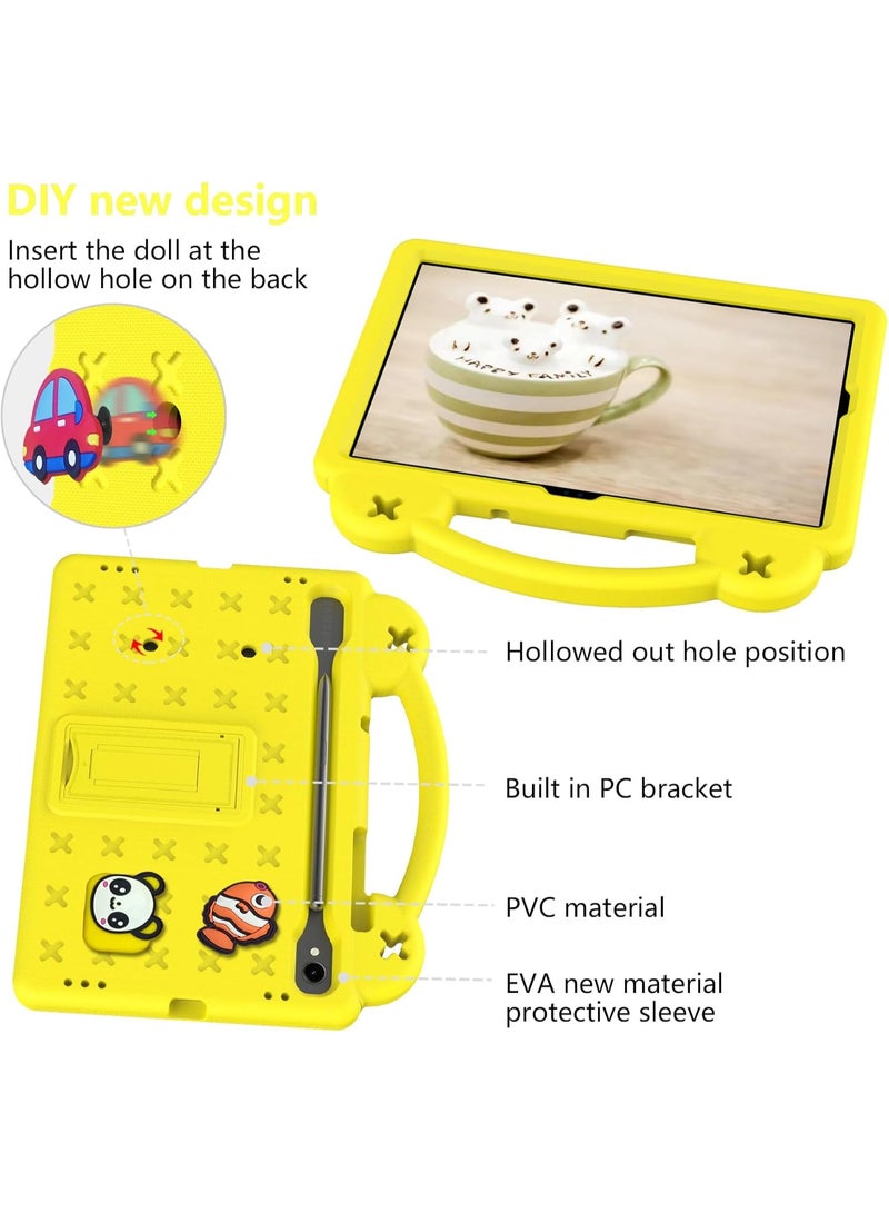 Kids Case for Samsung Galaxy Tab S10 Lite 10.9 inch 2025 Tablet 【Kids Friendly】 DIY Cute Cartoon Lightweight EVA Portable Handle Stand Shockproof Cover with Shoulder Strap (Yellow) - Image 4